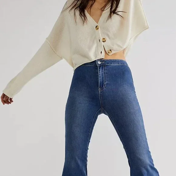 NWT Free People Just Float On Flare Jeans Jericho Blue High Rise Size 25, 29, 31 - Picture 3 of 13